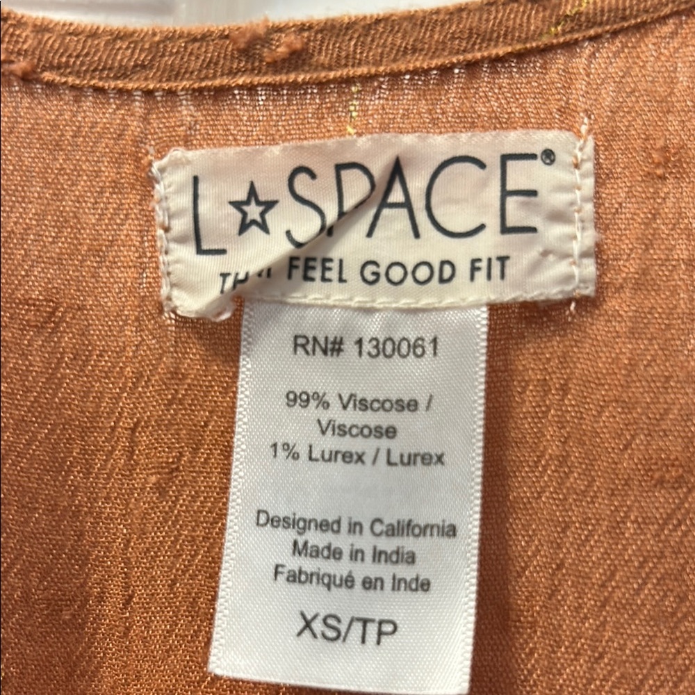 L Space  Rust Orange Tie-Front Dress size XS - Picture 3 of 4